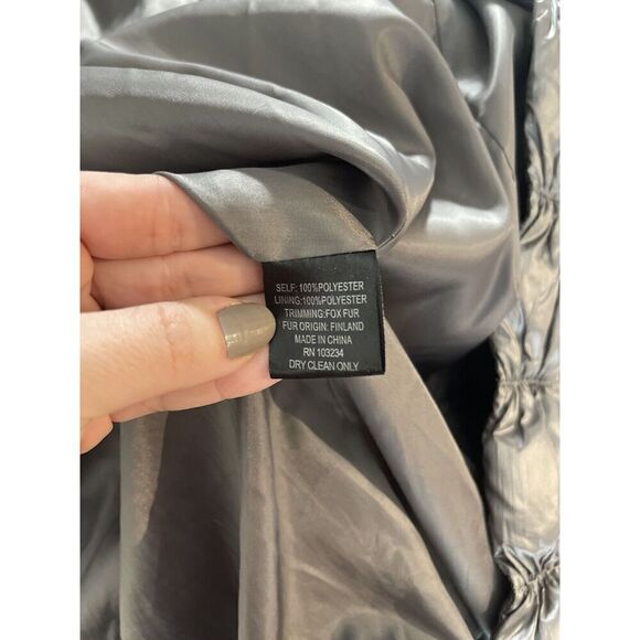 Adrienne Landau Large‎ Anorak Coat Gray Fox Fur Trim Hooded Belted Puffer Jacket - Picture 10 of 12